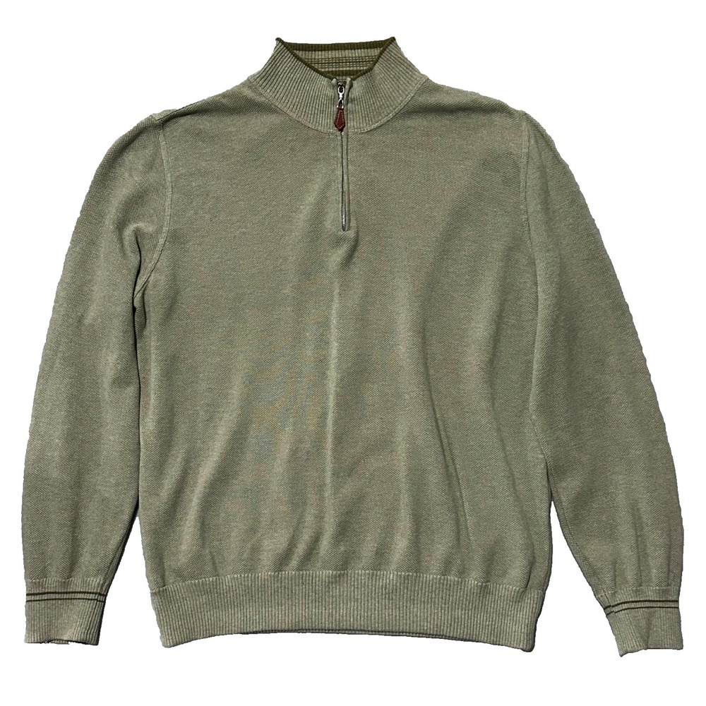 Mario's Made In Italy Luxe Green 100% Cotton Pullover 1/4 Zip Sweater - L